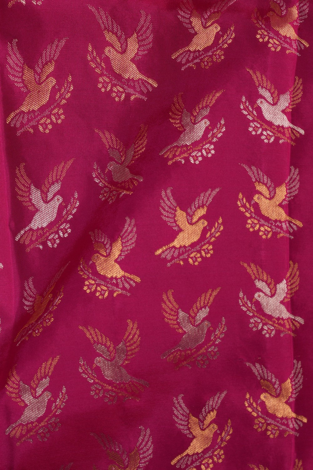 Image of Bird Perched Brocade Pink Kanchipattu Saree